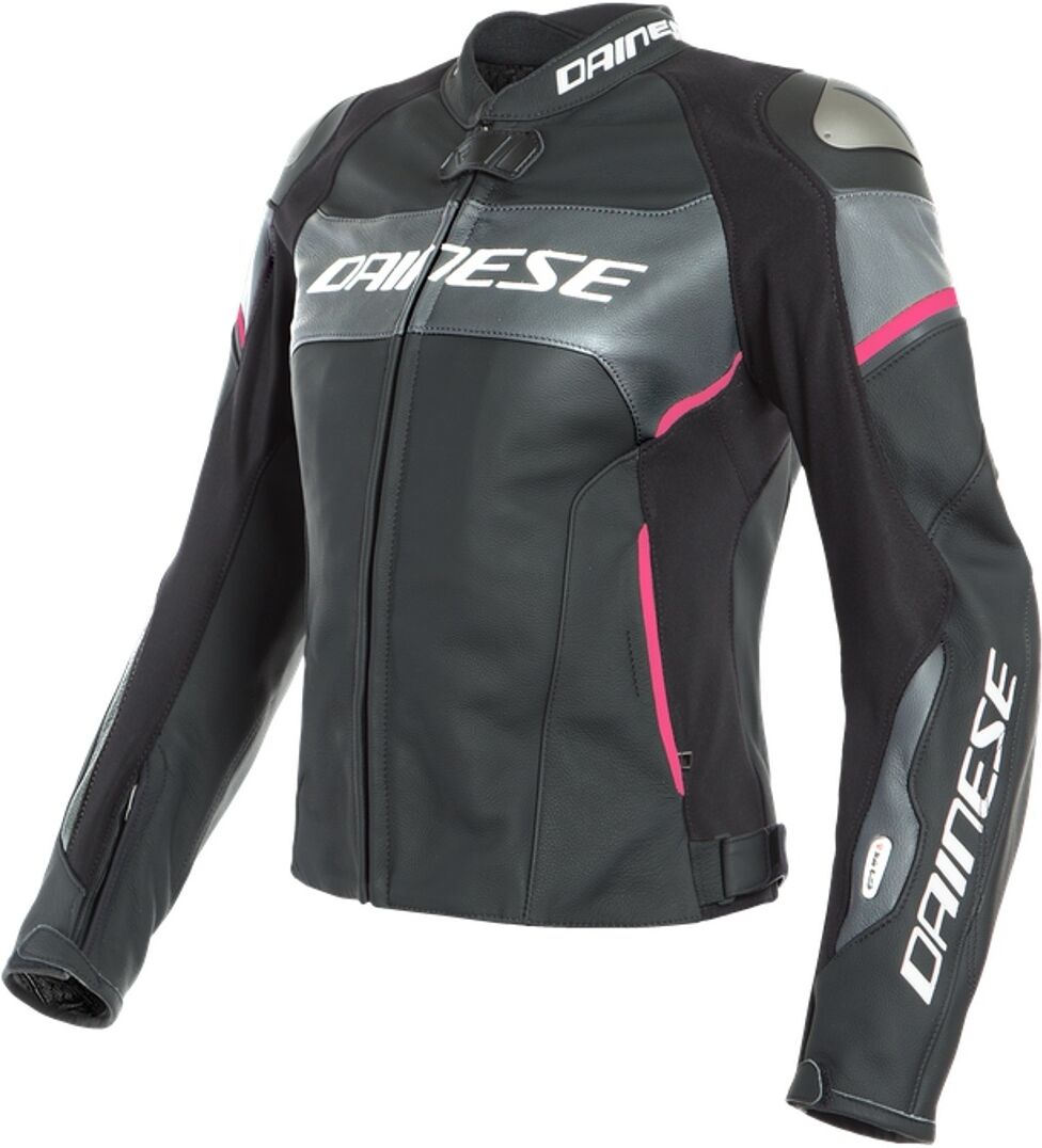 Dainese Racing 3 Lady D-Air® Airbag Veste de moto en cuir de dames Noir Rose taille : 44 Dainese Racing 3 Lady D-Air® Airbag Veste de moto en cuir de dames Noir Rose taille : 44