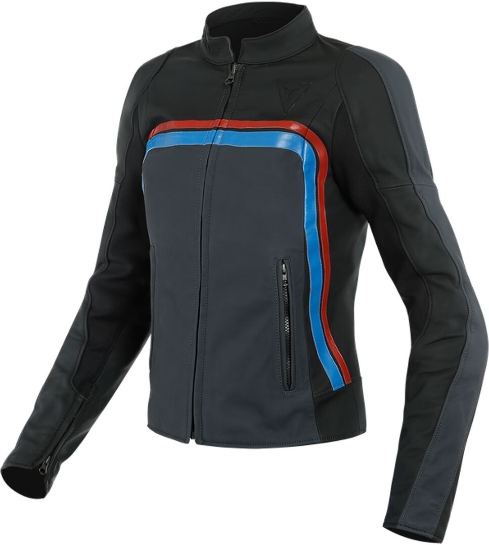Dainese Lola 3 Veste en cuir de moto de dames Noir Rouge Bleu taille : 44 Dainese Lola 3 Veste en cuir de moto de dames Noir Rouge Bleu taille : 44