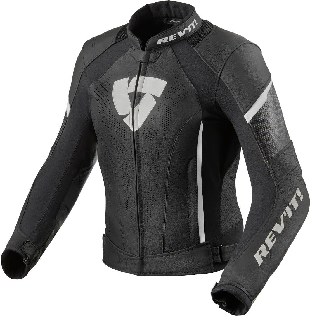 Revit Xena 3 Veste en cuir de moto de dames Noir Blanc taille : 42 Revit Xena 3 Veste en cuir de moto de dames Noir Blanc taille : 42