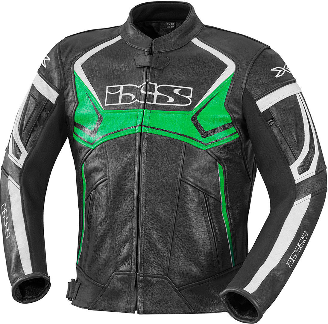 IXS Hype Veste en cuir Noir Blanc Vert taille : 50 IXS Hype Veste en cuir Noir Blanc Vert taille : 50