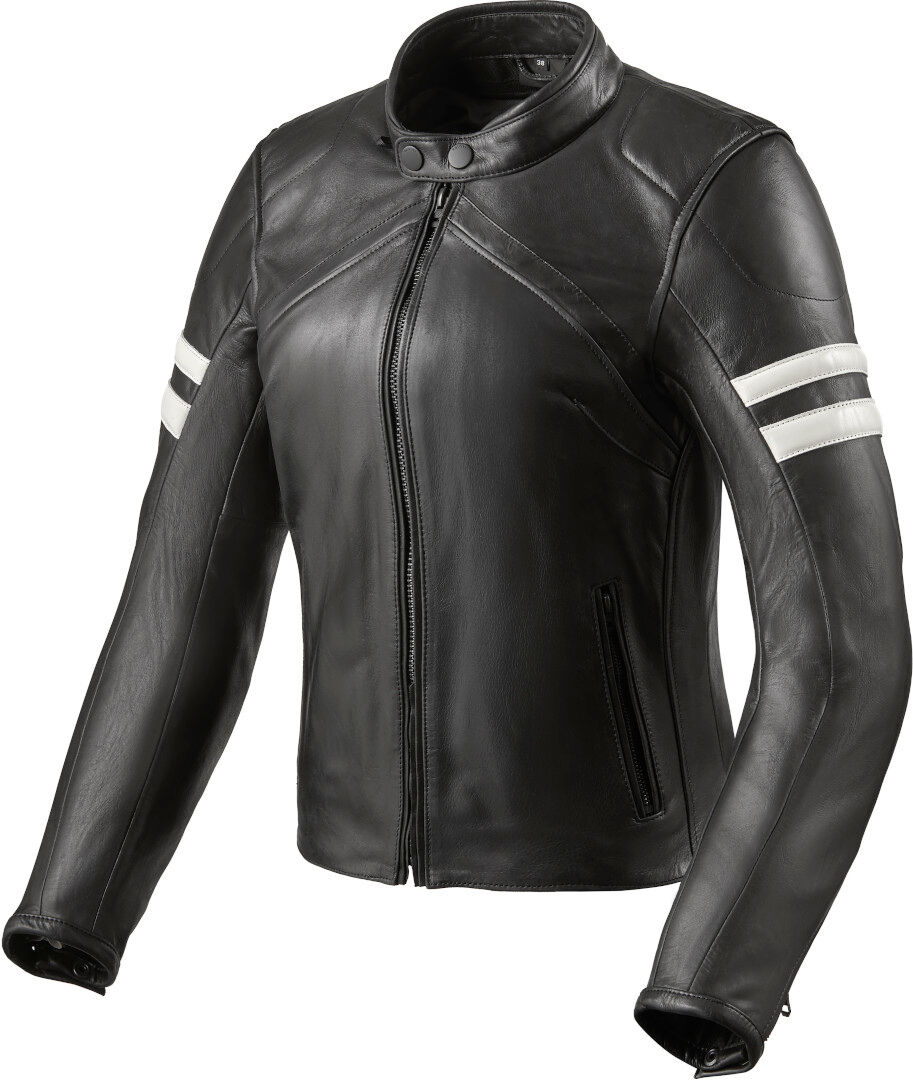 Revit Meridian Veste en cuir de moto de dames Noir Blanc taille : 42 Revit Meridian Veste en cuir de moto de dames Noir Blanc taille : 42