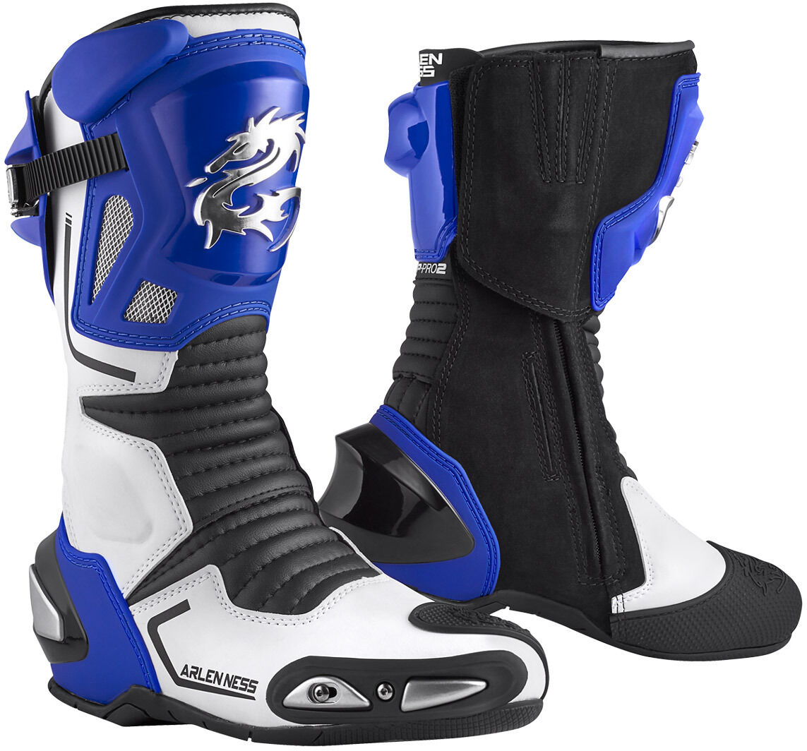 Arlen Ness Sugello Bottes de moto Noir Blanc Bleu taille : 43 Arlen Ness Sugello Bottes de moto Noir Blanc Bleu taille : 43