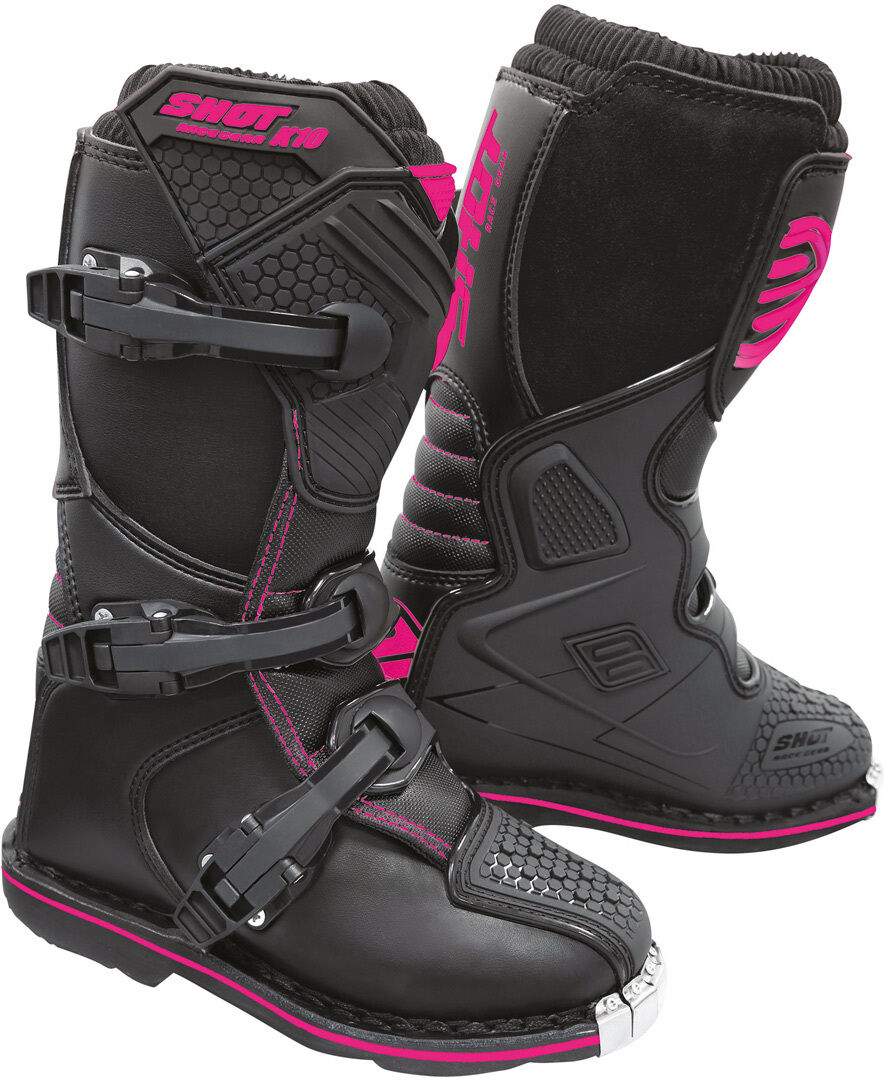 Shot K10 Black 2.0 Bottes de motocross pour enfants Noir Rose taille : 32