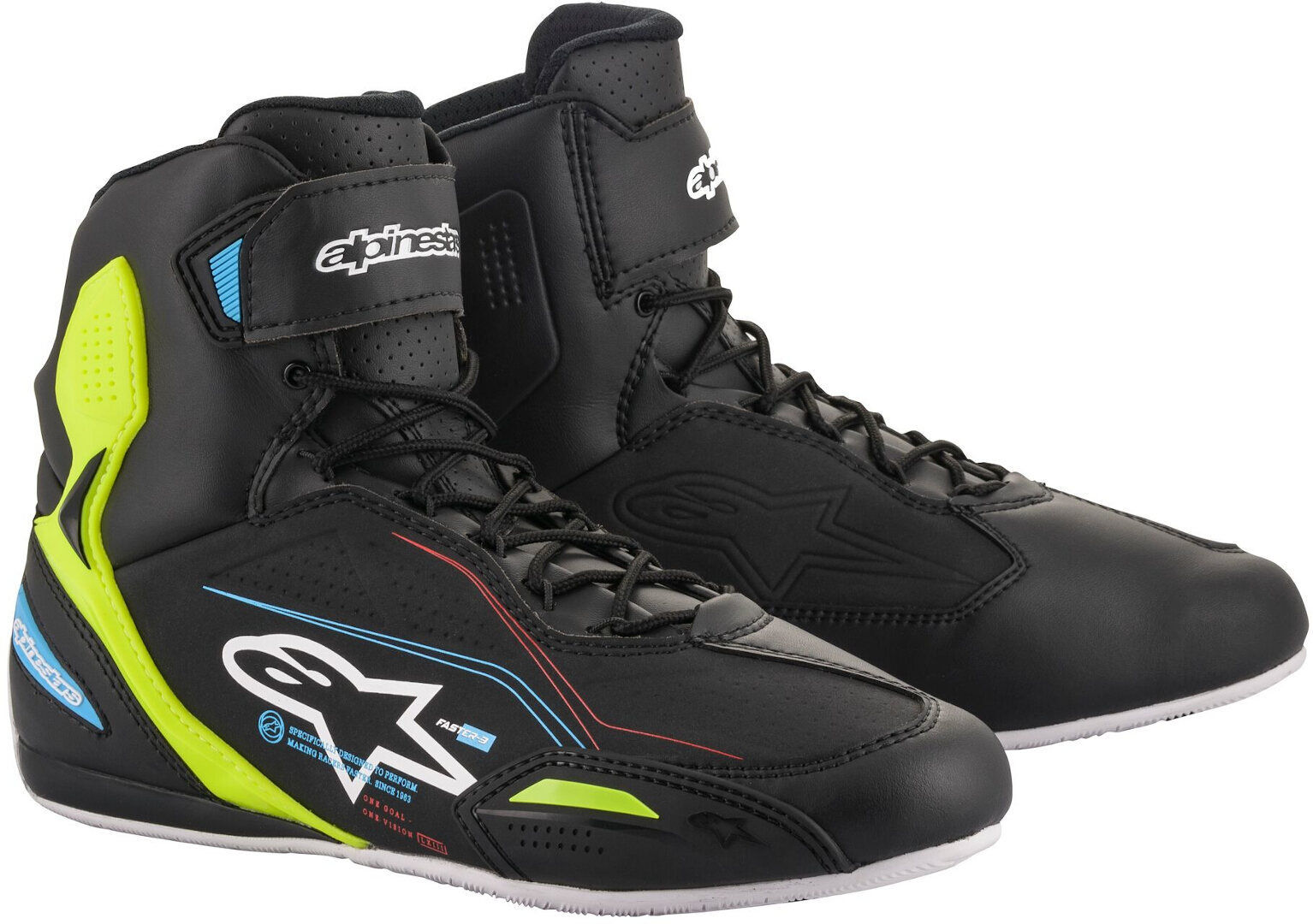 Alpinestars Faster-3 Chaussures de moto Noir Bleu Jaune taille : 42 Alpinestars Faster-3 Chaussures de moto Noir Bleu Jaune taille : 42