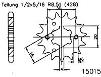 EsJOT Chain pinion, 15 dents taille :