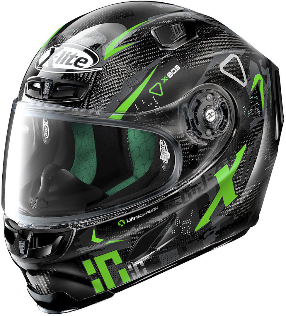 Nolan X-Lite X-803 Ultra Carbon Darko Casque Noir Vert taille : S Nolan X-Lite X-803 Ultra Carbon Darko Casque Noir Vert taille : S