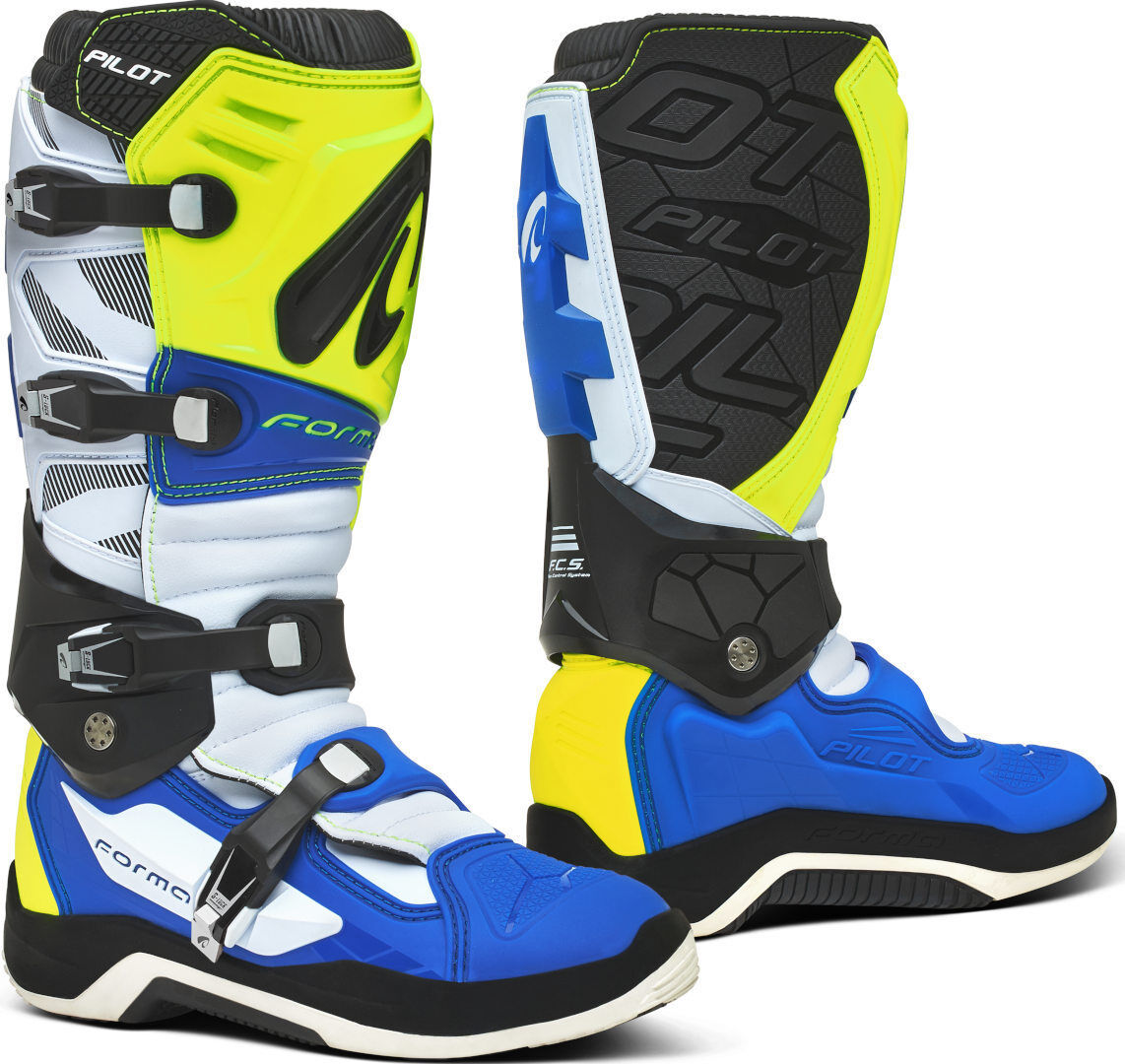 Forma Pilot Motocross Bottes Blanc Bleu Jaune taille : 48 Forma Pilot Motocross Bottes Blanc Bleu Jaune taille : 48