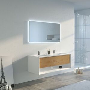 Distribain Meuble salle de bain PIAZZA 1200 Bois naturel et Blanc