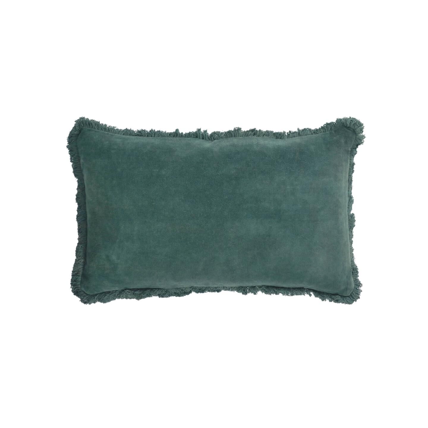 Kave Home - Housse de coussin Cedella 100% coton velours et franges vert 30 x 50 cm