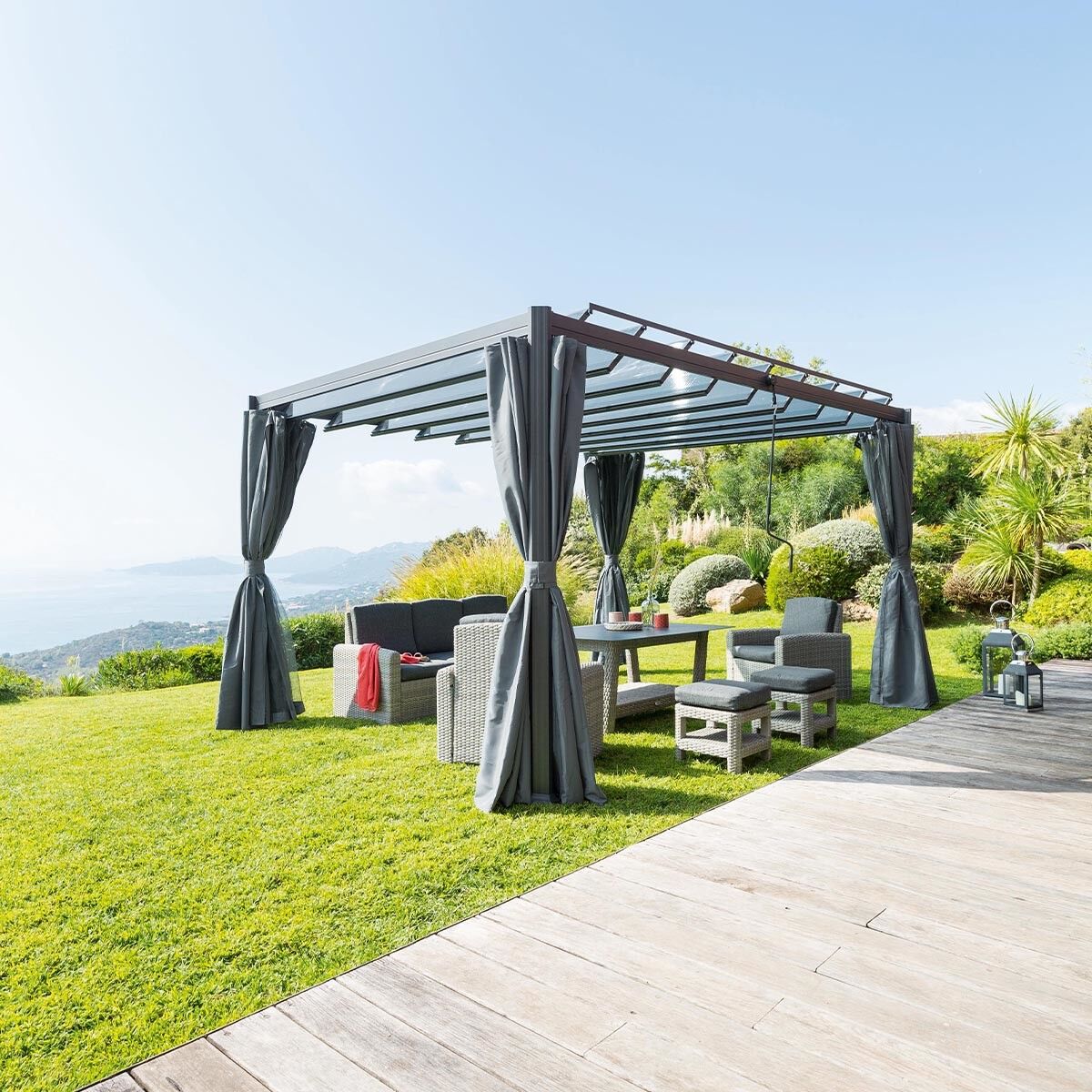 Pergola BELIZE Graphite 3,8 x 3 m - Aluminium Ancien prix : 999? Hespéride