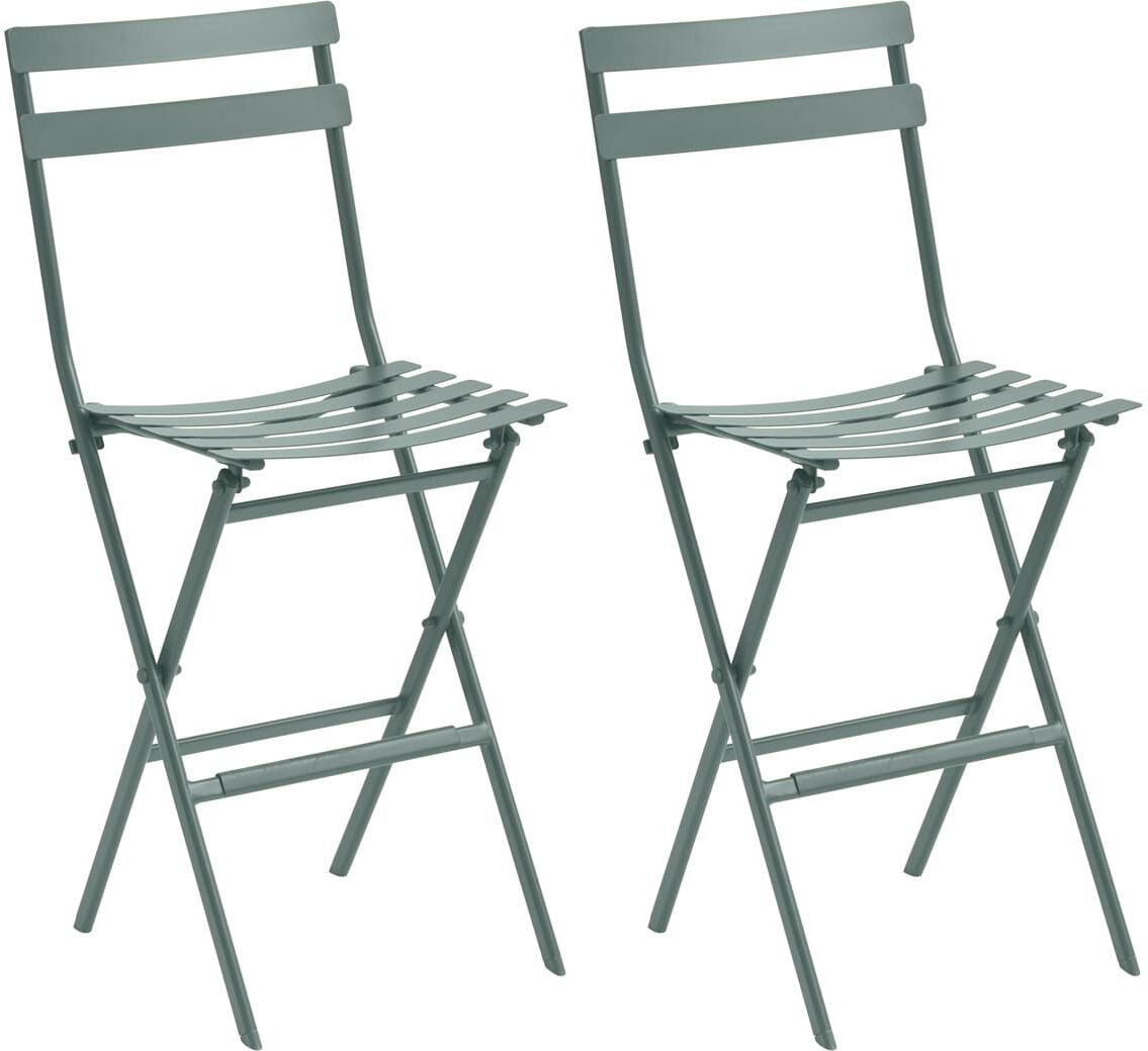 Lot de 2 chaises hautes pliantes jardin GREENSBORO Vert olive Acier traité époxy, Traitement antirouille renforcé Hespéride