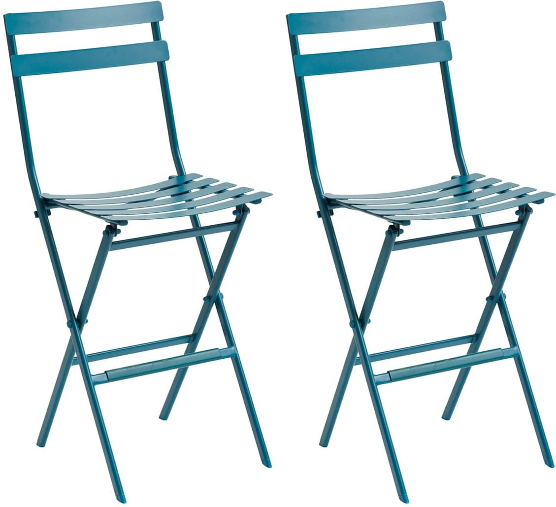 Lot de 2 chaises hautes pliantes jardin GREENSBORO Bleu canard Acier traité époxy, Traitement antirouille renforcé Hespéride