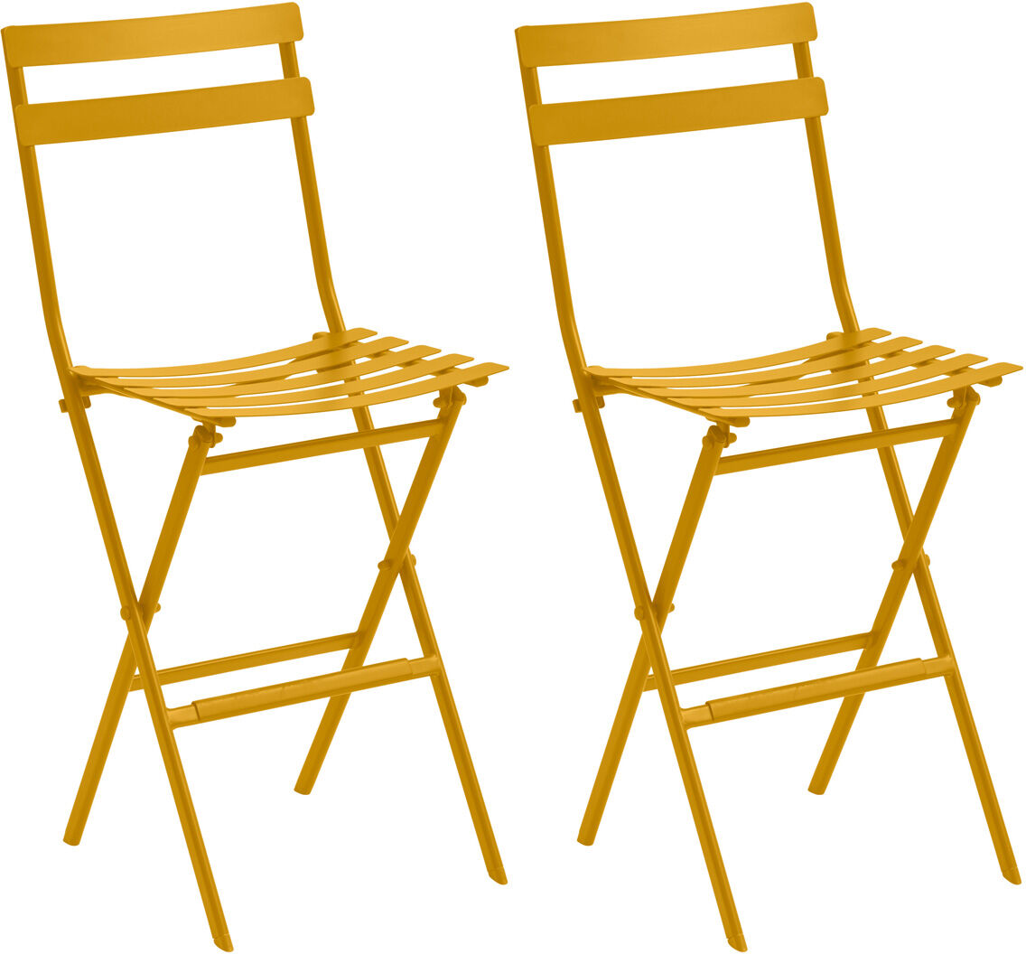 Lot de 2 chaises hautes pliantes jardin GREENSBORO Jaune moutarde Acier traité époxy, Traitement antirouille renforcé Hespéride