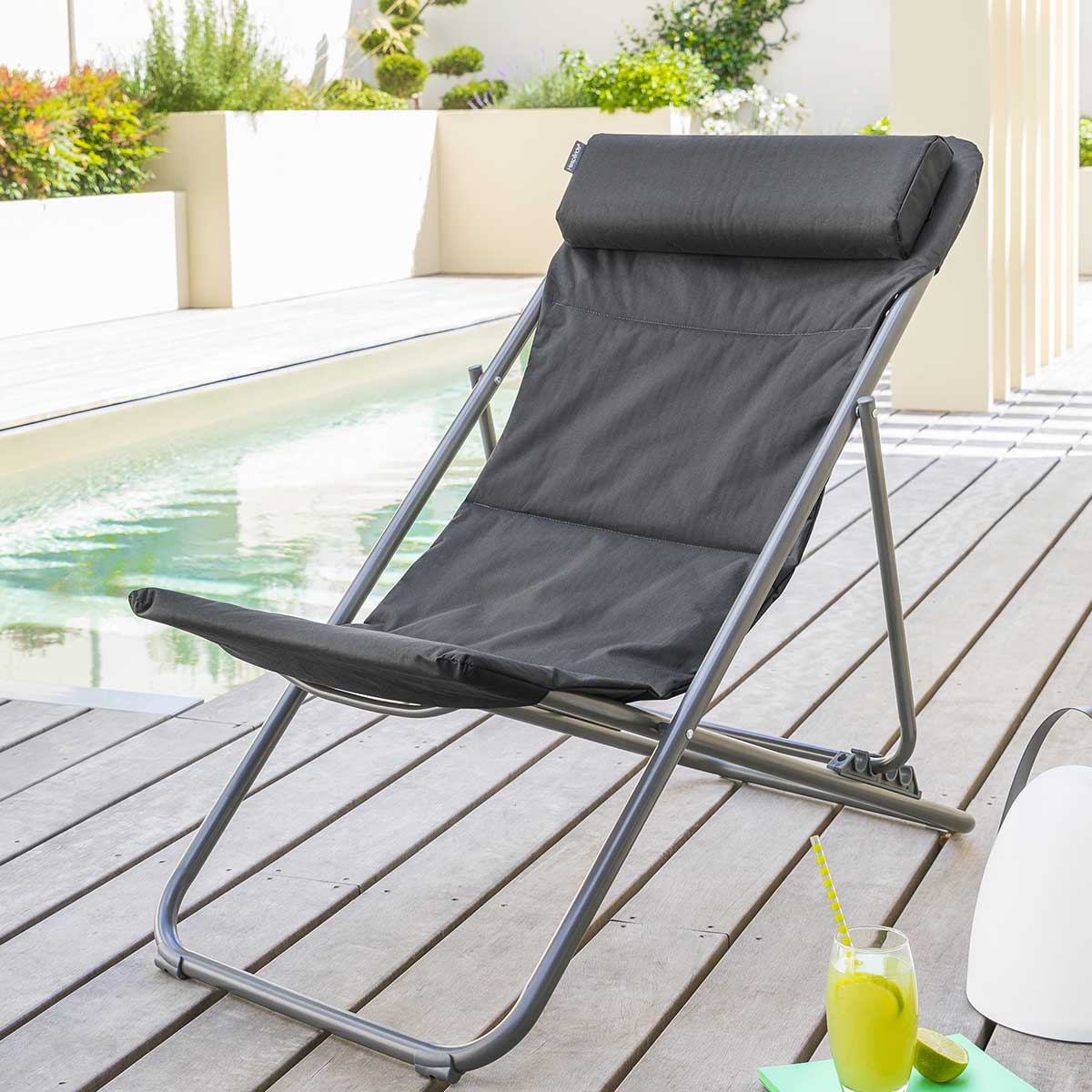 Chilienne de jardin pliante JUBBA Anthracite   Graphite Zinc, Polyester - Ancien prix : 49,99€ Hespéride