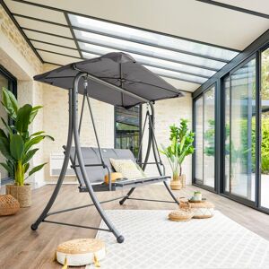 Hesperide Balancelle de jardin LAKO Ardoise   Graphite 203 x 103 161 cm - Acier traite epoxy, Polyester, Texaline Hesperide