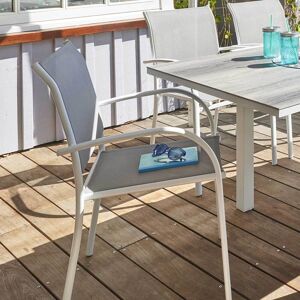 Hesperide Fauteuil de jardin empilable PIAZZA Galet   Blanc Aluminium traite epoxy, Texaline Hesperide