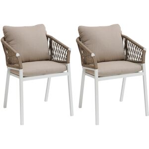 Hesperide Lot de 2 fauteuils jardin ORIENGO Taupe   Blanc Aluminium, Mailles tressees, Polyester Hesperide