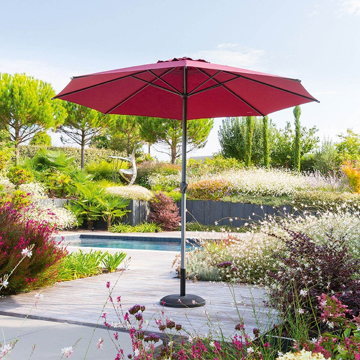 Parasol droit rond inclinable LOOMPA Bordeaux 3 m - Aluminium, Polyester Ancien prix : 59,99€ Hespéride