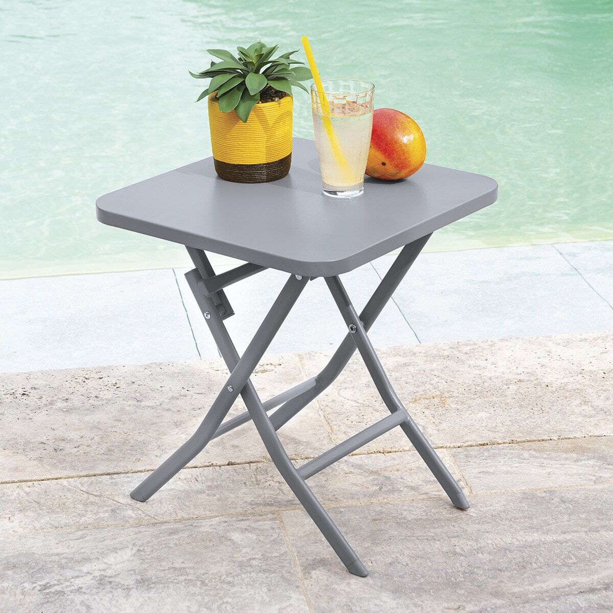 Table d'appoint de jardin carrée GREENSBORO Gris quartz 40 x cm - Acier traité époxy Hespéride