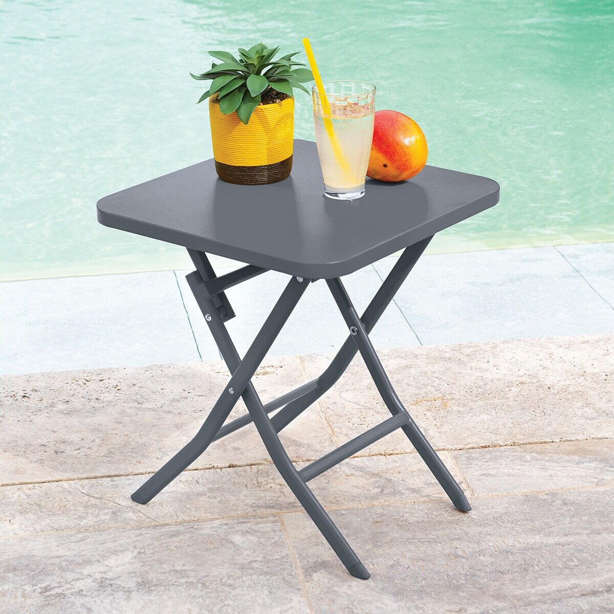 Table d'appoint de jardin carrée GREENSBORO Graphite 40 x cm - Acier traité époxy Hespéride