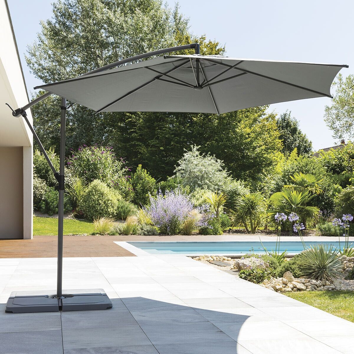 Parasol déporté rond MANOA Ardoise   Graphite 3 m - Aluminium Ancien prix : 99,99€ Hespéride