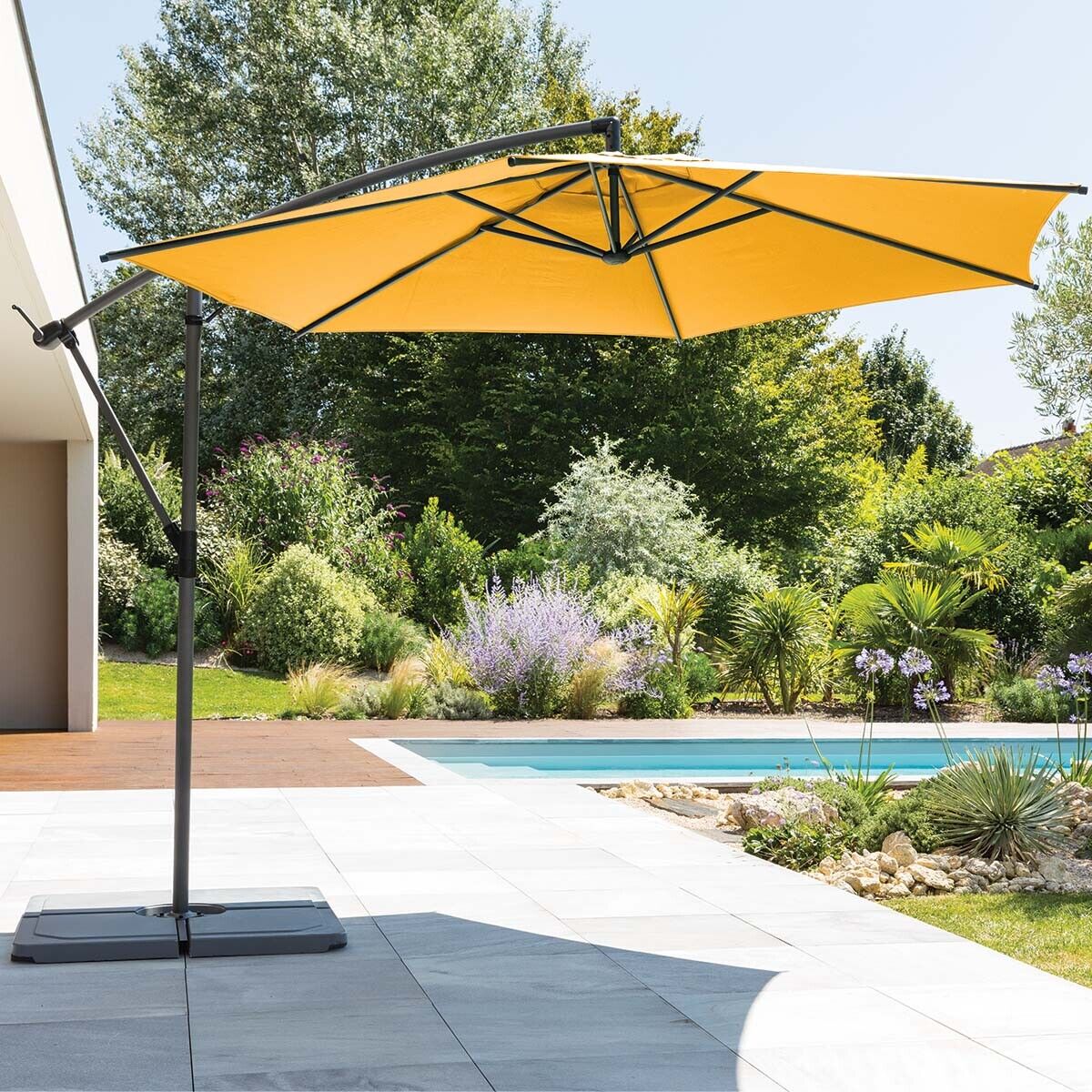 Parasol déporté rond MANOA Jaune moutarde   Graphite 3 m - Aluminium Ancien prix : 99,99€ Hespéride