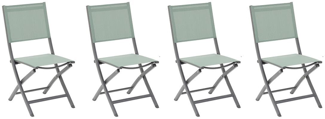 Lot de 4 chaises jardin pliantes ESSENTIA Vert olive   Graphite Aluminium traité époxy, Texaline Hespéride