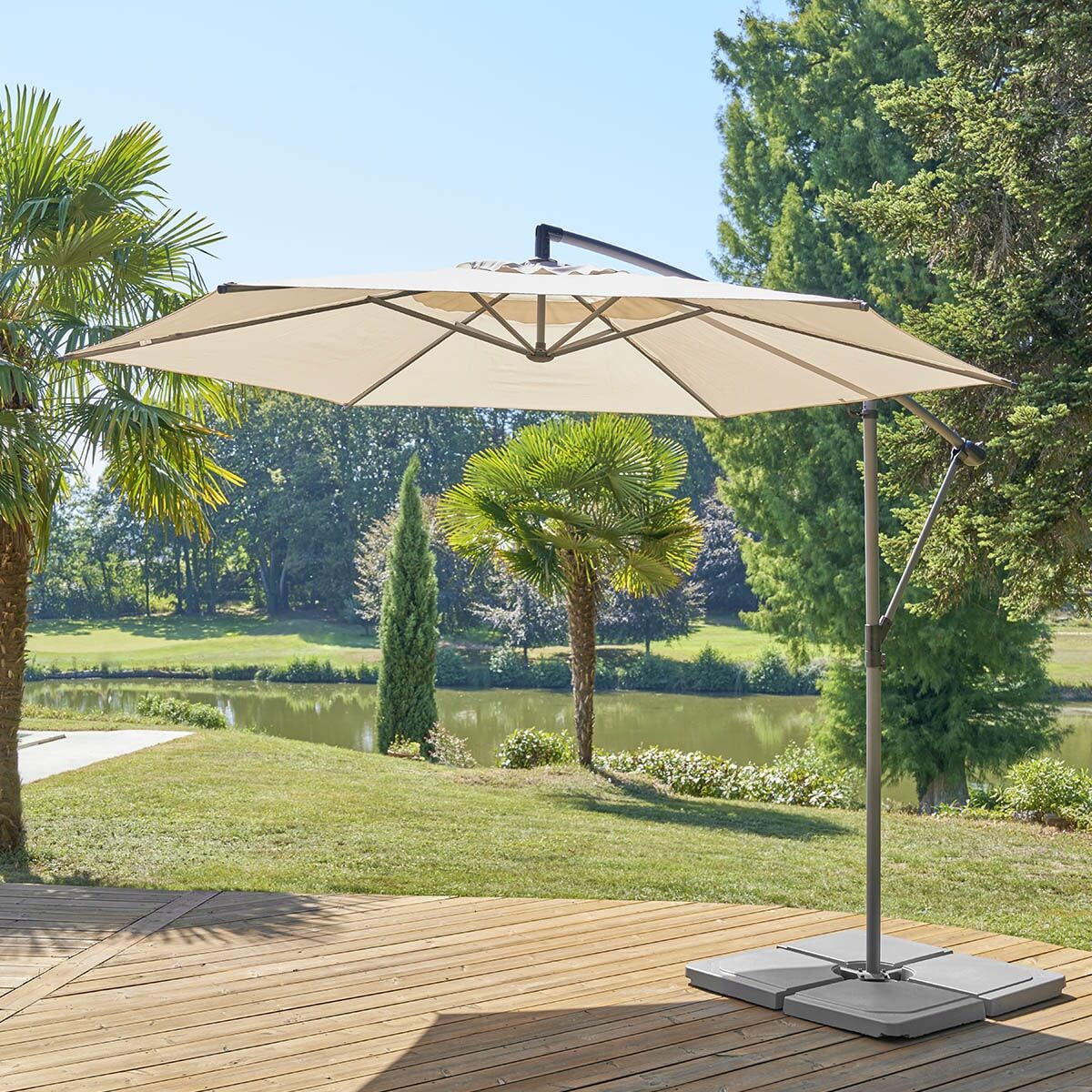 Parasol déporté rond MANOA Blé 3 m - Aluminium traité époxy, Acier, Polyester Hespéride