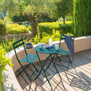 Hespéride Table de jardin pliante ronde GREENSBORO Bleu canard 2 places - Acier traité époxy, Traitement antirouille renforcé Hespéride