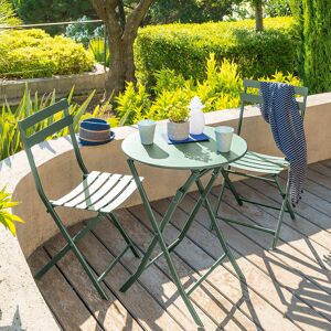 Hespéride Table de jardin pliante ronde GREENSBORO Vert olive 2 places - Acier traité époxy, Traitement antirouille renforcé Hespéride