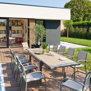 Hespéride Table de jardin extensible PIAZZA Lin   Tonka 10 places - Aluminium traité époxy Hespéride