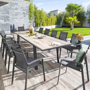 Hespéride Table de jardin extensible PAVANE Graphite   Pécan 12 places - Aluminium traité époxy, ECP Hespéride