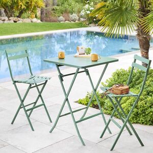 Hespéride Table haute de jardin pliante GREENSBORO Vert olive 2 places - Acier traité époxy, Traitement antirouille renforcé Hespéride