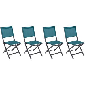 Hespéride Lot de 4 chaises jardin pliantes ESSENTIA Bleu canard   Graphite Aluminium traité époxy, Texaline Hespéride