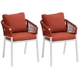 Hespéride Lot de 2 fauteuils jardin ORIENGO Brique   Blanc Aluminium, Mailles tressées, Polyester Hespéride