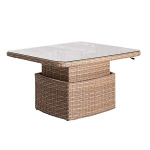 Hespéride Table basse de jardin carrée relevable MOORÉA Savana Aluminium traité époxy, Résine tressée, Verre trempé Hespéride