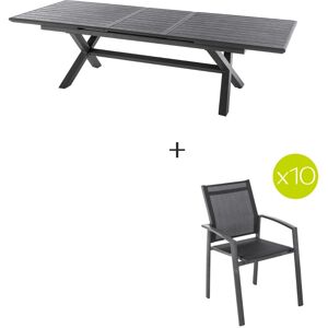 Hespéride Ensemble table de jardin AXIOME Ardoise granitée + 10 fauteuils 1 extensible places et empilables Hespéride