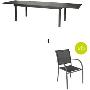 Hespéride Table de jardin extensible PIAZZA Graphite + 8 fauteuils 1 12 places et empilables Hespéride