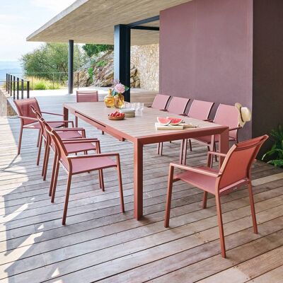 Table de jardin extensible rectangulaire ÉVASION Effet bois Honey / Acajou 10 places - Aluminium traité époxy Hespéride - Publicité Table de jardin extensible rectangulaire ÉVASION Effet bois Honey / Acajou 10 places - Aluminium traité époxy Hespéride - Publicité