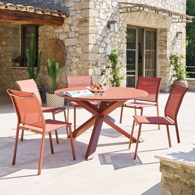 Table de jardin rond ORYON Acajou 6 places - Aluminium traité époxy, Verre Hespéride - Publicité Table de jardin rond ORYON Acajou 6 places - Aluminium traité époxy, Verre Hespéride - Publicité