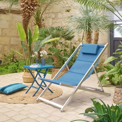 Chilienne de jardin HONOLULU Bleu canard Aluminium satiné, Texaline matelassée