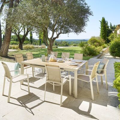 Table de jardin extensible carrée ÉVASION Effet bois Lin 