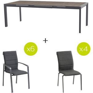 Hespéride Table de jardin extensible ÉVASION Effet bois Seigle + 6 fauteuils DIÈSE 4 chaises 1 10 places, et Hespéride