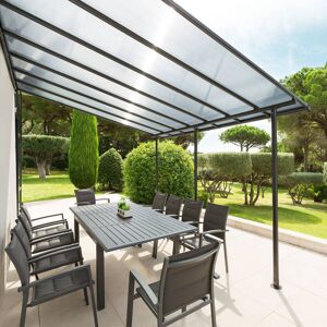 Hespéride Pergola adossée BELIZE Graphite 4 x 3 m - Aluminium traité époxy, Polycarbonate Hespéride