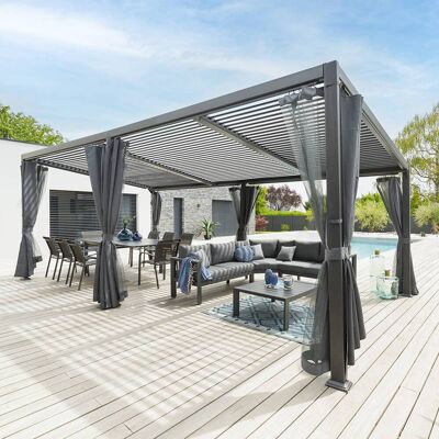 Pergola bioclimatique AVILA Graphite 6 x 3,5 m - Structure et lames simples en aluminium Hespéride - Publicité Pergola bioclimatique AVILA Graphite 6 x 3,5 m - Structure et lames simples en aluminium Hespéride - Publicité