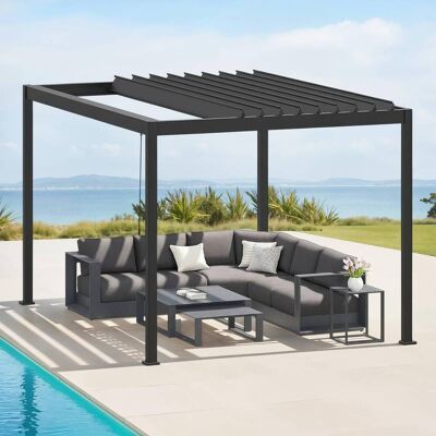 Pergola bioclimatique rétractable EVORA Gris 4 x 3 m - Structure et lames doubles en aluminium Hespéride - Publicité Pergola bioclimatique rétractable EVORA Gris 4 x 3 m - Structure et lames doubles en aluminium Hespéride - Publicité