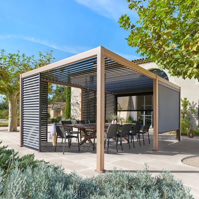 Pergola bioclimatique manuelle EVORA Honey 6 x 3 m - Structure et lames doubles en aluminium Hespéride - Publicité Pergola bioclimatique manuelle EVORA Honey 6 x 3 m - Structure et lames doubles en aluminium Hespéride - Publicité