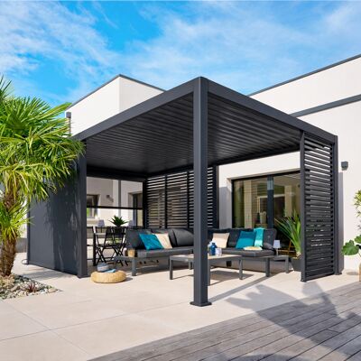 Pergola bioclimatique électrique EVORA Graphite 6 x 3 m - Structure et lames doubles en aluminium Hespéride - Publicité Pergola bioclimatique électrique EVORA Graphite 6 x 3 m - Structure et lames doubles en aluminium Hespéride - Publicité