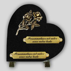 La Boutique Funéraire Coeur Funéraire Granit Noir - Deux roses en bronze et inserts personnalisables - Publicité