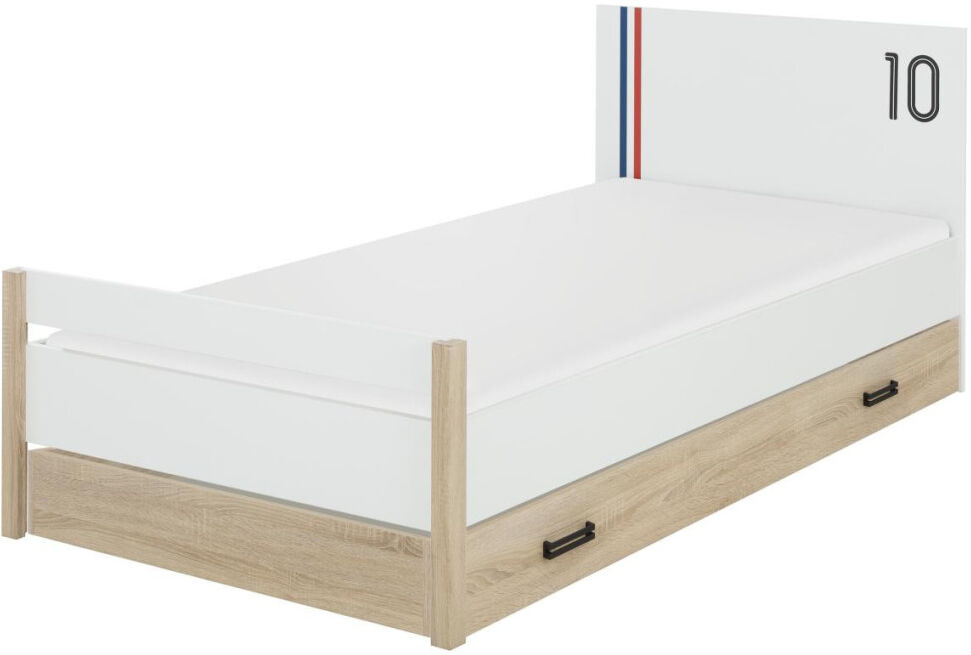 Tousmesmeubles Tête + Cadre de lit 90*190 cm avec tiroir Chêne Blanc - SPORTY - L 100 x l 197 x H 80 Tousmesmeubles Tête + Cadre de lit 90*190 cm avec tiroir Chêne Blanc - SPORTY - L 100 x l 197 x H 80